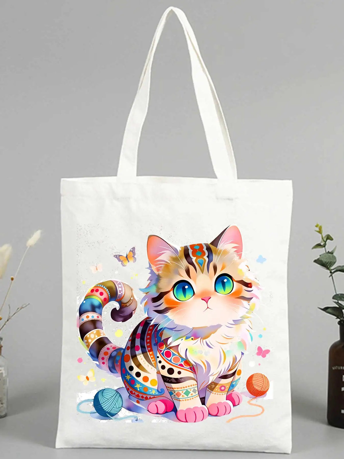 sac main toile chat coloré moderne sans fermeture éclair blanc dessin animé femme