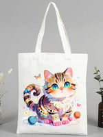 sac main toile chat coloré moderne sans fermeture éclair blanc dessin animé femme