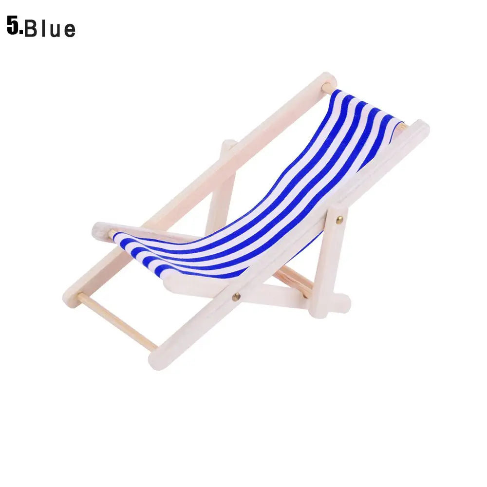 chaise longue miniature pliante rayures horizontales moderne bois rouge blanc bleu blanc jaune blanc
