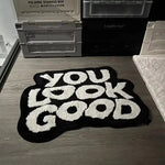 tapis polyester antidérapant lettres relief moderne noir blanc vert doux chambre salon véranda