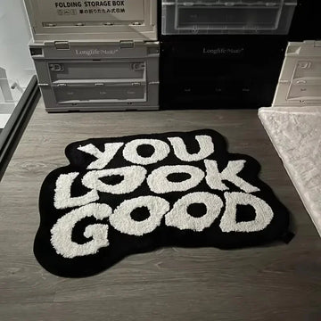 tapis polyester antidérapant lettres relief moderne noir blanc vert doux chambre salon véranda