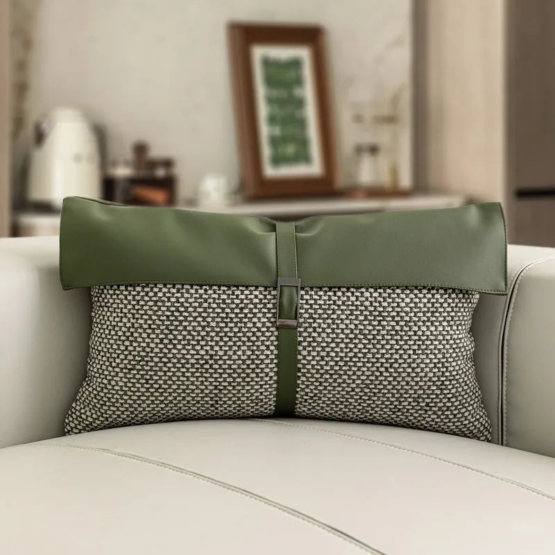 housse coussin vert olive motif géométrique contemporain polyester respectueux environnement coussin