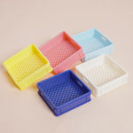 bac fruits moderne poignées couleurs bleu blanc jaune rose verte grille petits carrés