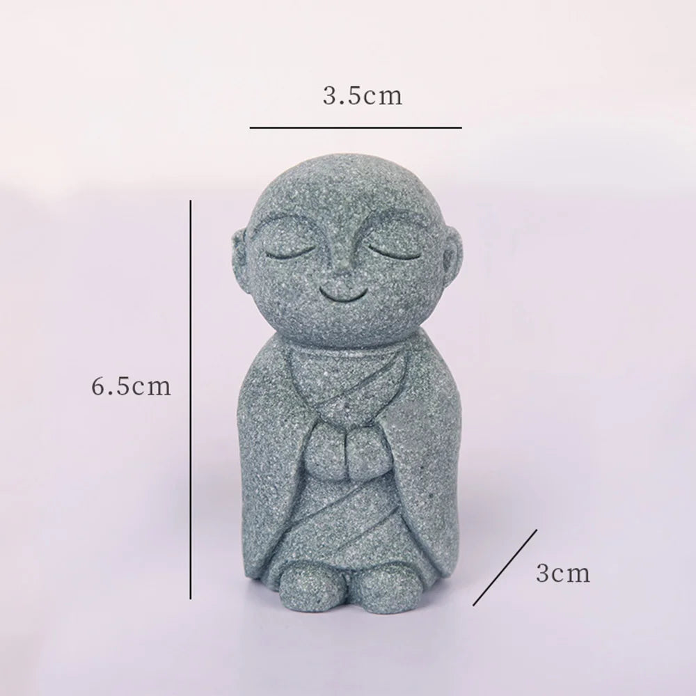 statuette bouddha jizo résine gris clair minimaliste moderne décoration jardin sans motif opaque