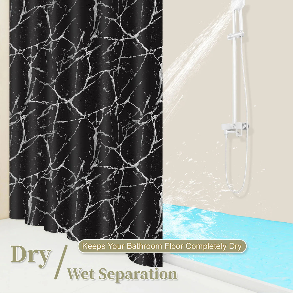 rideau douche géométrique marbre noir moderne éva respectueux environnement