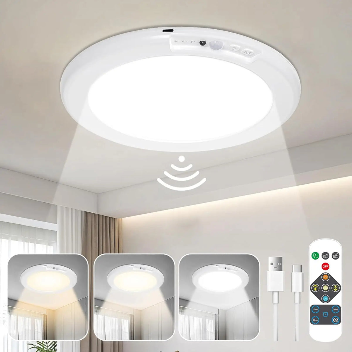 plafonnier led blanc moderne aimanté télécommande charge usb chambre cuisine minimaliste