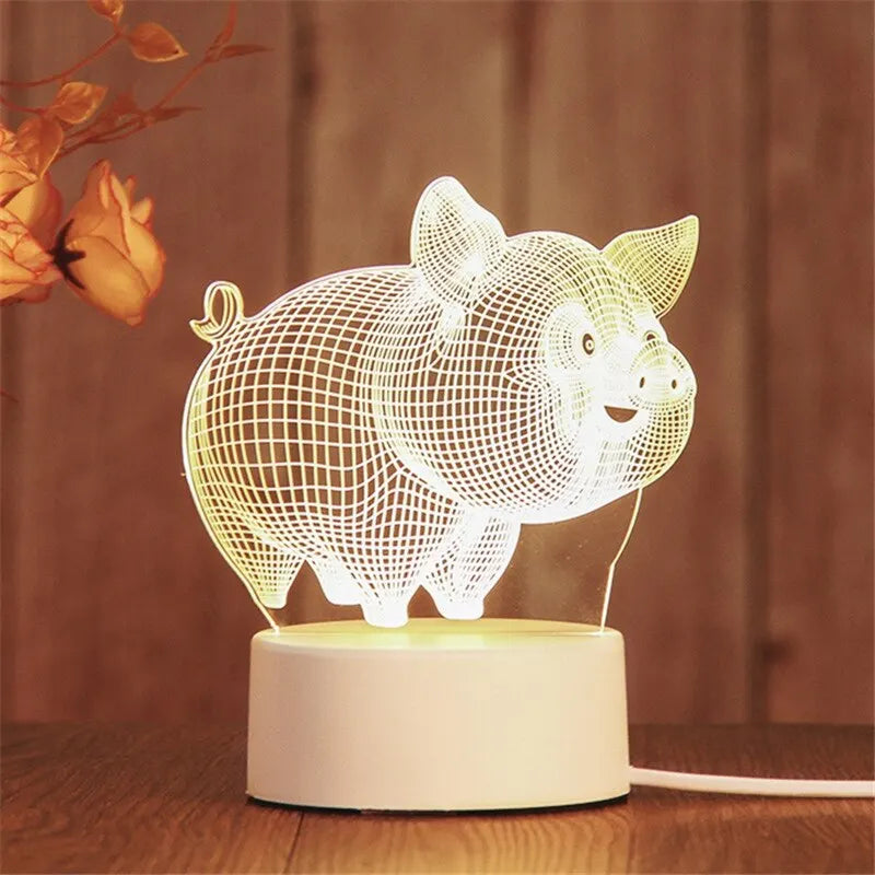 lampe 3d veilleuse led animal compagnie moderne base plate blanc