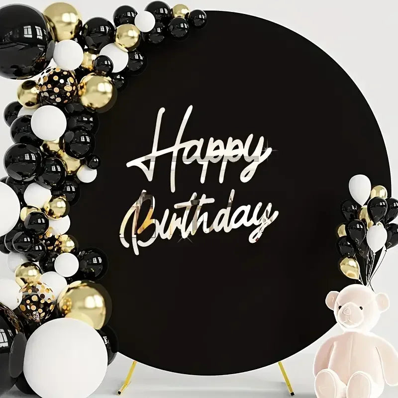 arche ballons happy birthday doré noir blanc festif décoration mur transparent moderne différents couleurs