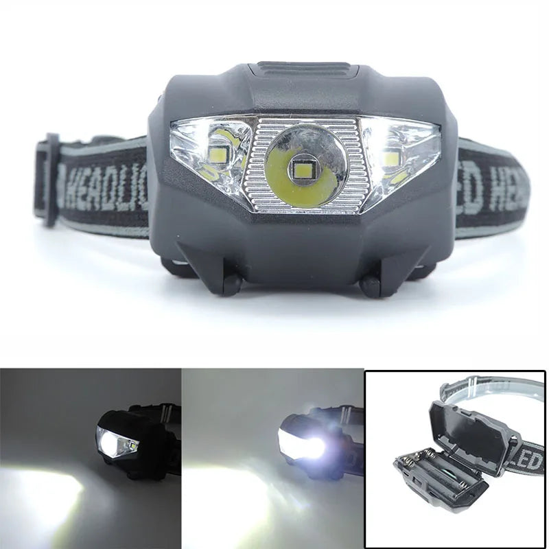 lampe frontale led gris tissu logo ceinture ajustable mode nuit blanc camping pêche
