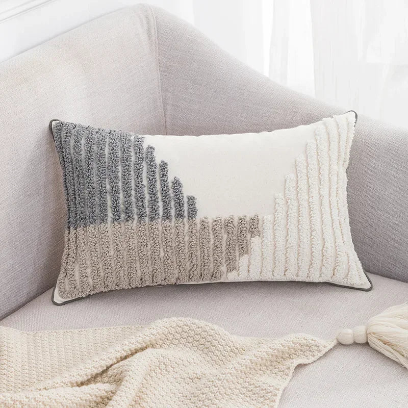 coussin moderne couverture 45x45cm gris blanc motif géométrique circulaire lavable décoration canapé nordique