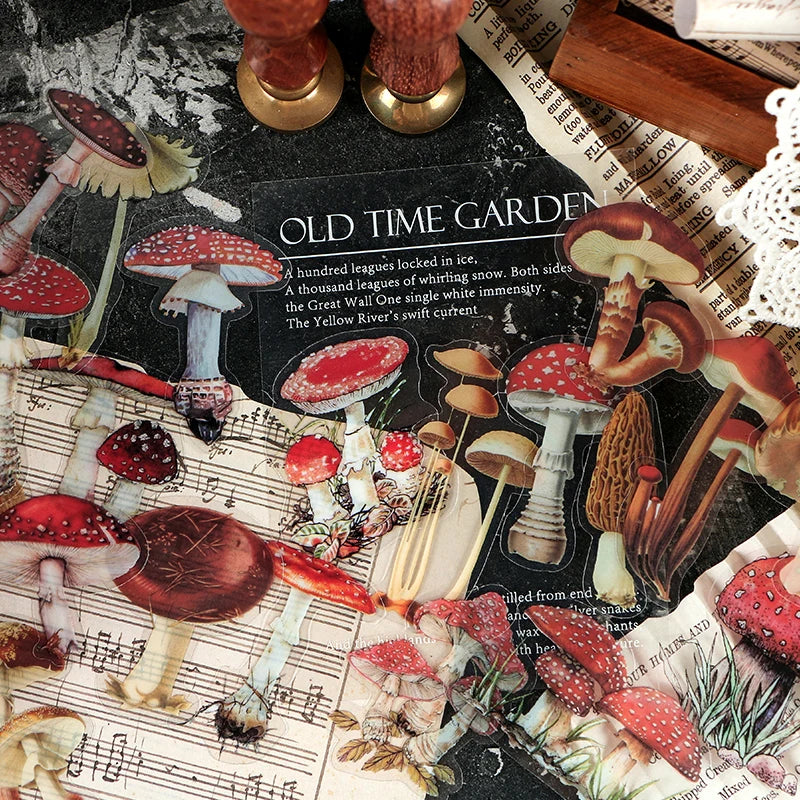 autocollants vintage feuilles champignons textes transparents scrapbooking étiquettes bricolage journal naturellements