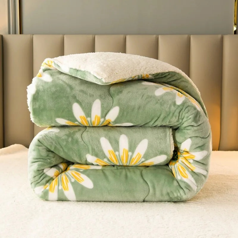 couverture polaire imprimé fleur hiver vert clair jaune blanc douce confortable étudiants lit single