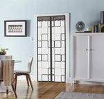 rideau magnétique porte semi transparent motif carrés blanc moderne adhésif noir marron minimaliste