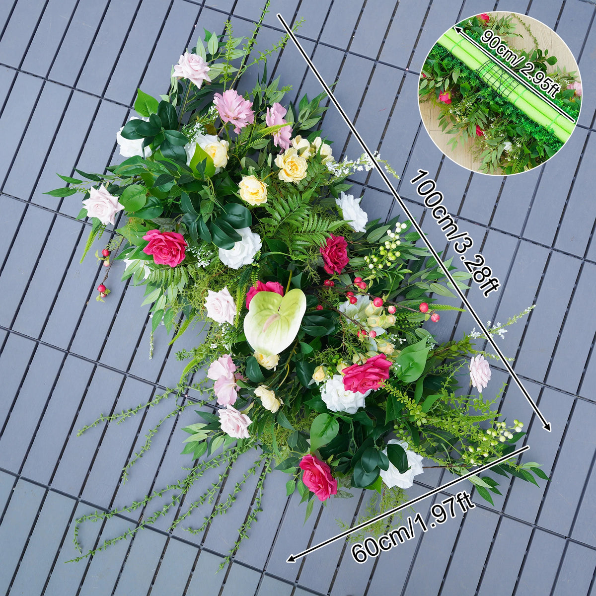 arche florale multicolore décoration extérieure mariage anniversaire fête blanches roses jaunes vertes