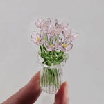 bouquet artificiel violet jaune vert blanc bleu orange feuilles vertes miniature vase transparent six