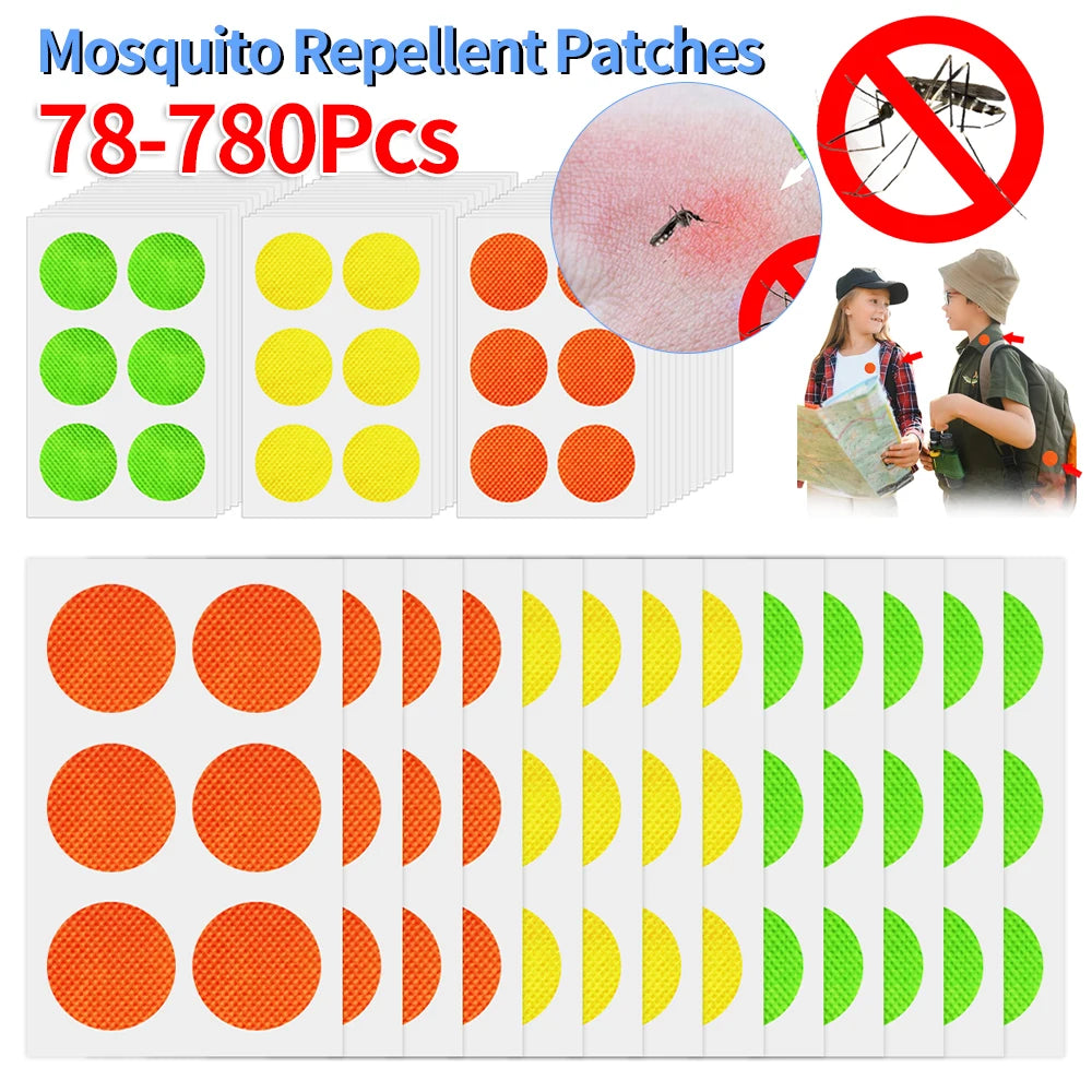 patchs anti moustiques autocollants vert orange jaune points noirs adhésifs répulsifs naturels été extérieur