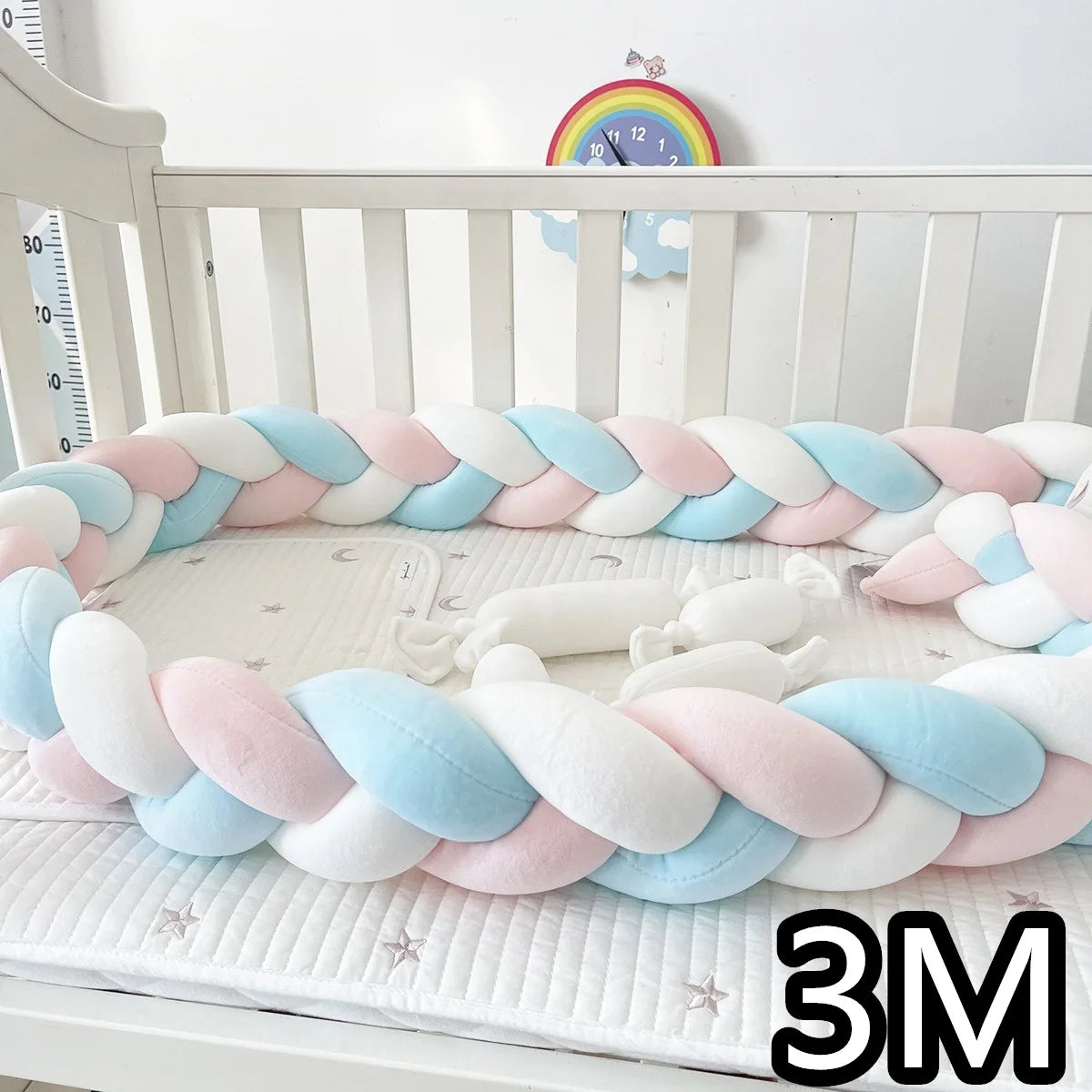 coussin lit tressé berceau bébé protection lit enfant doux blanc rose gris
