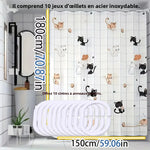 rideau douche moderne chatons mignons motif enfantin blanc noir orange opaques anneaux inoxydables