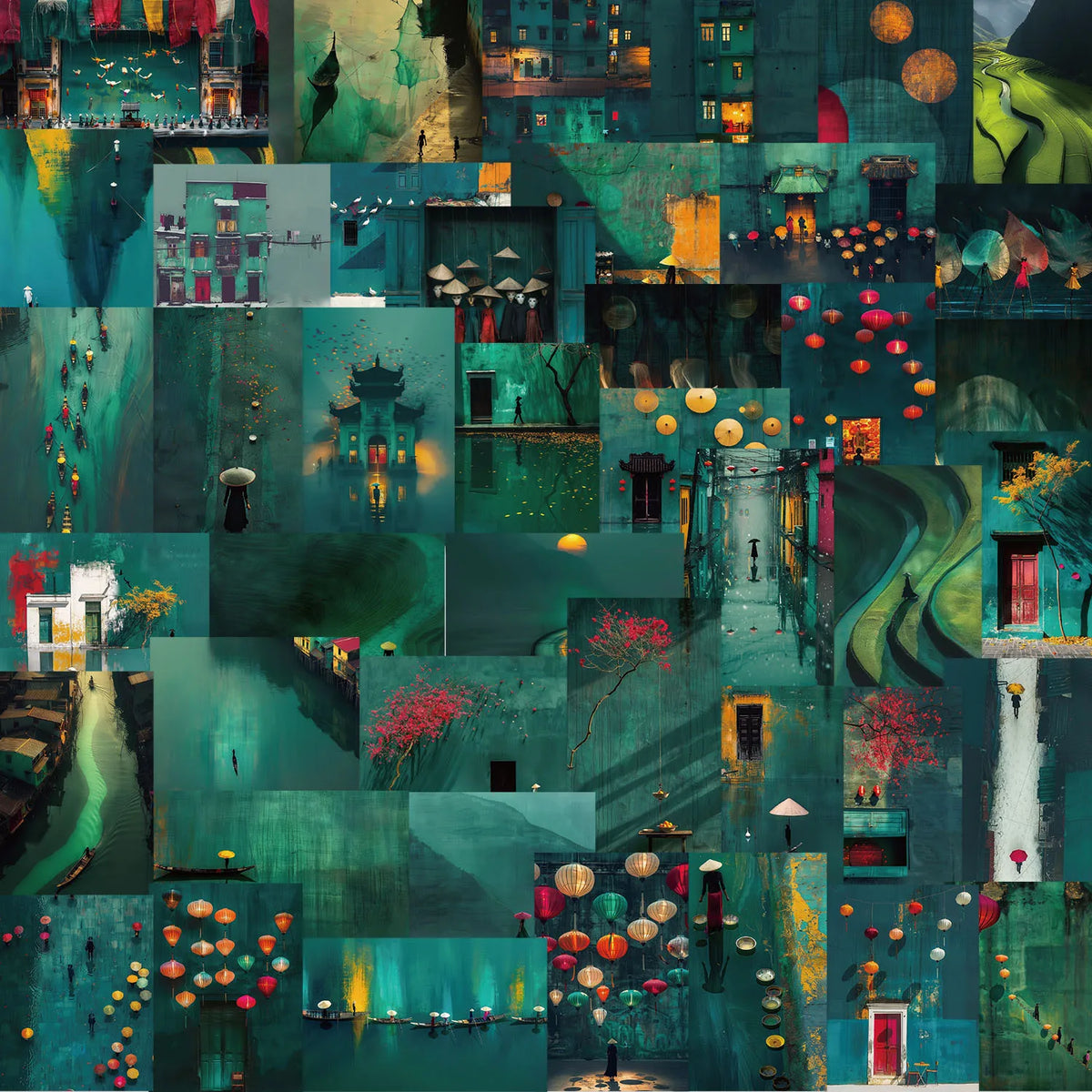 autocollants paysage urbain nocturne lanternes art contemporain vinyle étanche 6cm bagages laptop