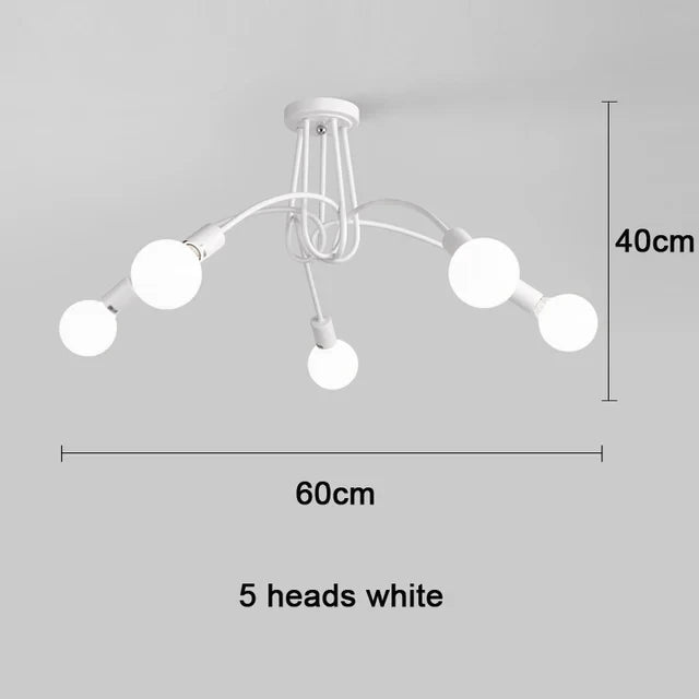 suspension lumineuse moderne minimaliste noir or blanc branches incurvées métal fixation ampoles led