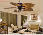 ventilateur moderne noir ampoules led feuilles palmier télécommande rustique chambre salon
