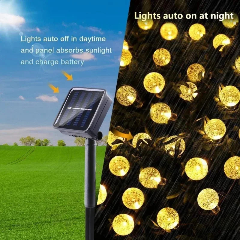 guirlande lumineuse solaire translucides blanc doré multicolore moderne étanche ip65extérieur jardin fêtes noël