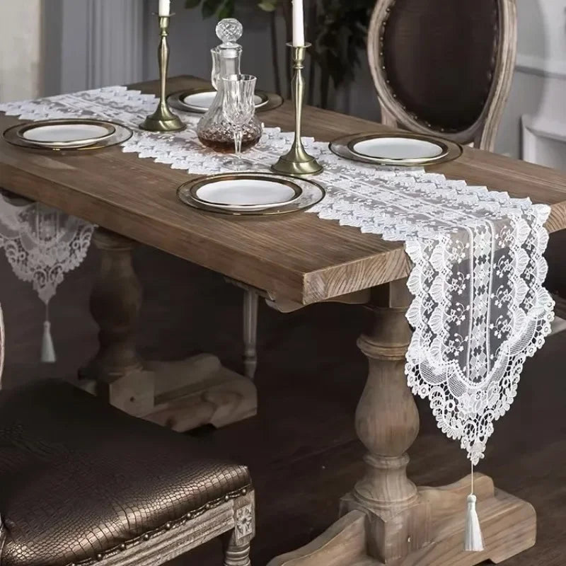 table chevet dentelle blanche motif floral transparent vintage 35x120cm echangetablehoteldecoratifchampetre