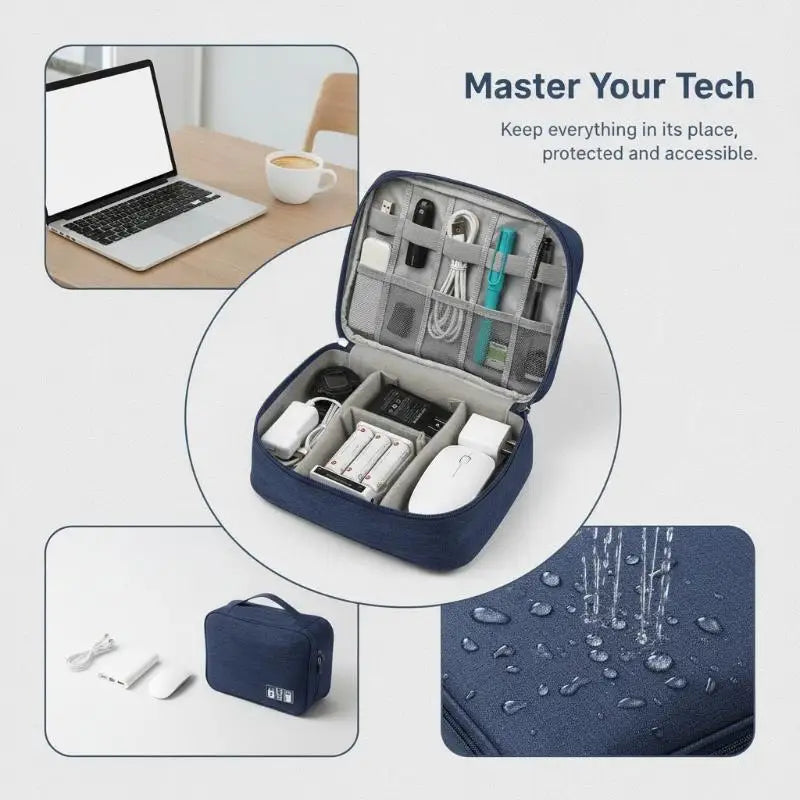 Sac rangement toile coton bleu marine portable poignée amovible accessoires technologiques modernes pratique