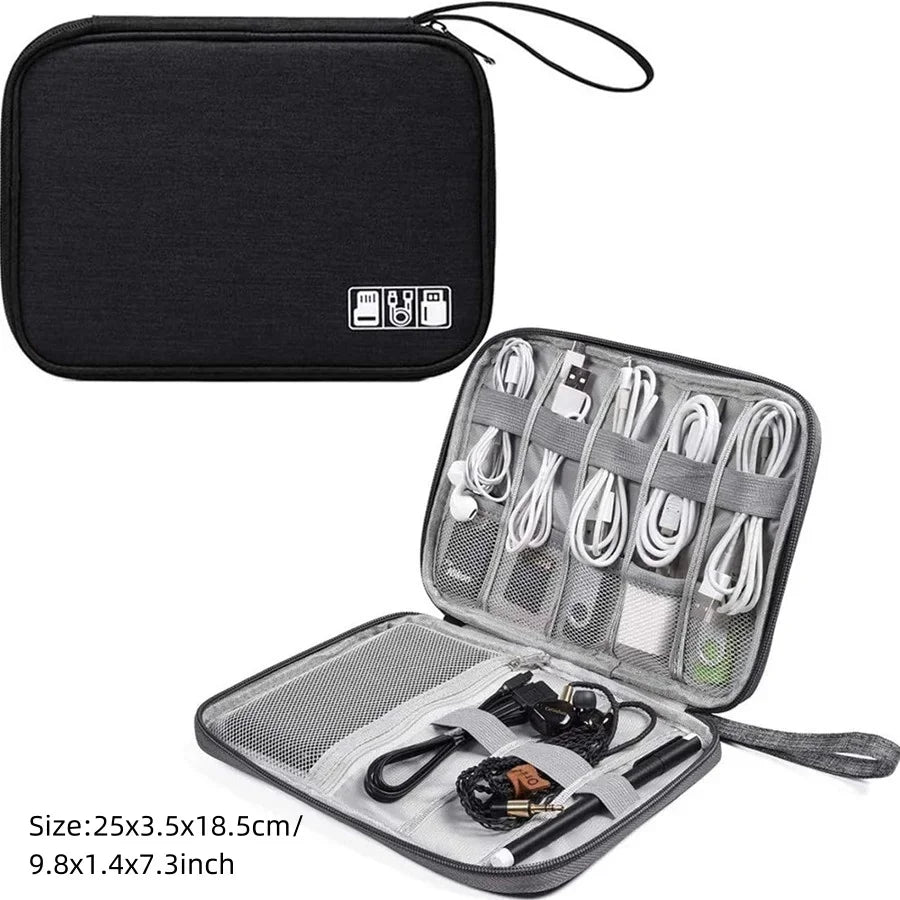 Sac bandoulière gris tissu uni pratique zipper bijoux accessoires chargeur câbles montres