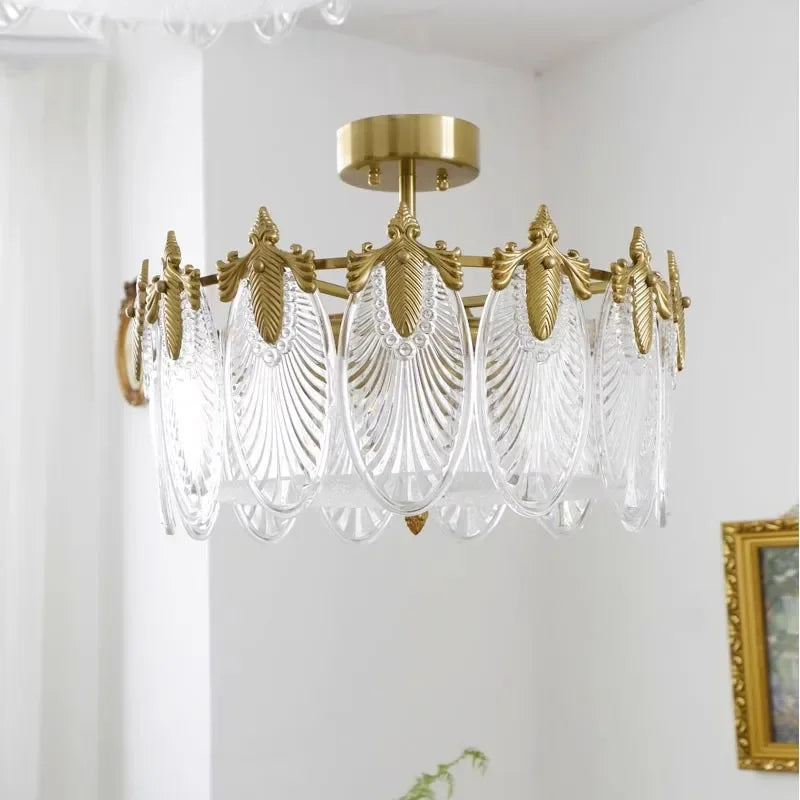 lustre verre led doré feuilles strass baroque éclairage chambre salon haute qualité facile