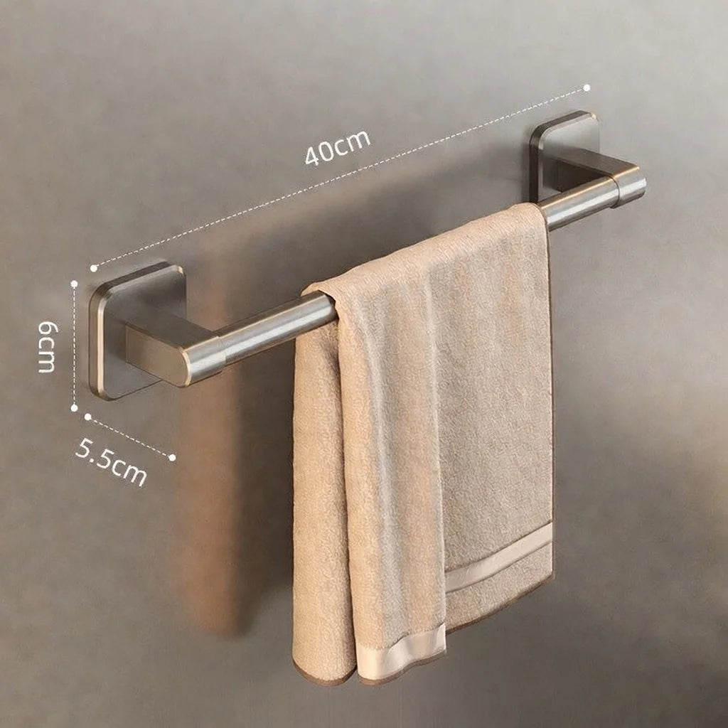 porte serviettes mural aluminium argenté lisse moderne adhésif salle bain simple robuste 30cm 40cm