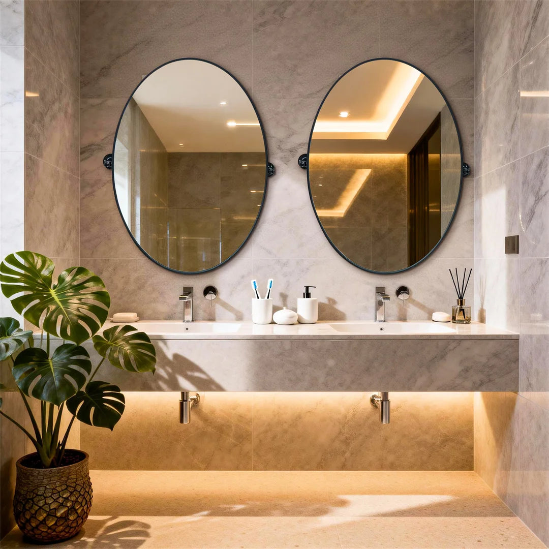 miroir ovale moderne noir pivotant aluminium 50x70cm clips facile portable