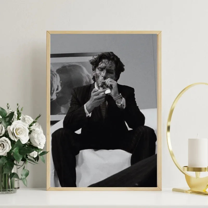 affiche film noir blanc Patrick Bateman peinture toile aquarelle decoration salon americain retro nostalgie