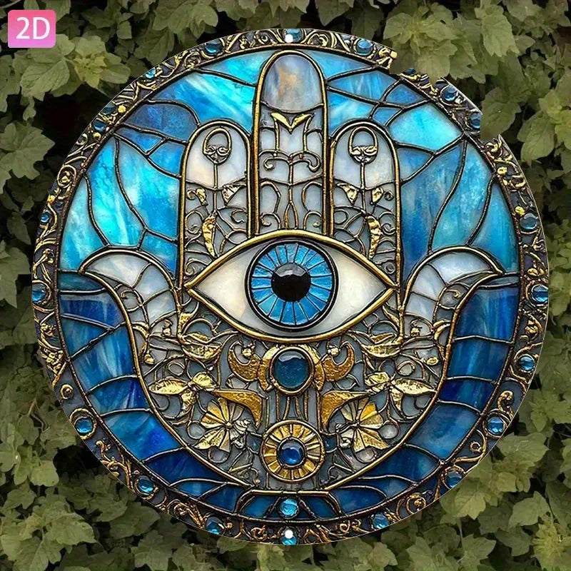 décoration murale hamsa bleu doré motifs floraux artisanal événements anniversaires fêtes noël