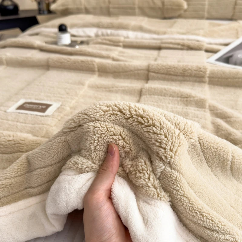 couverture d'hiver épaisse polaire beige motif carreaux douce lit canapé grande taille