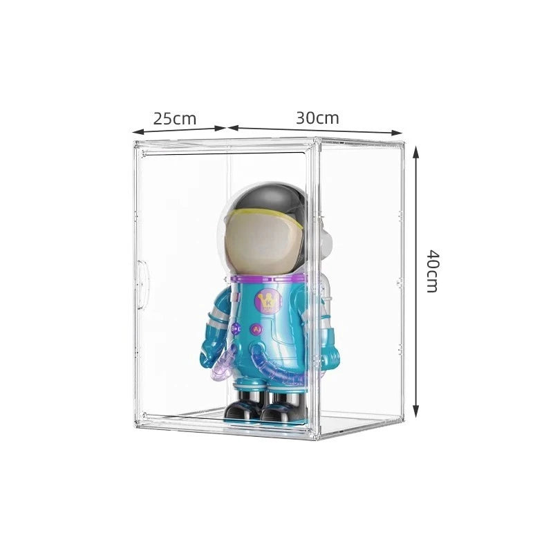 boîtes rangement transparentes empilables figurines modernes blanc rose bleu verte dorées noires