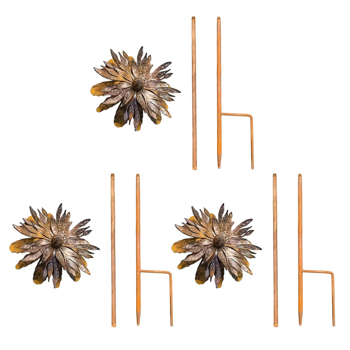 piquets decoratifs metal fleur jardin rustiques marron bronze texturés vintage exterieur porche plantables sol