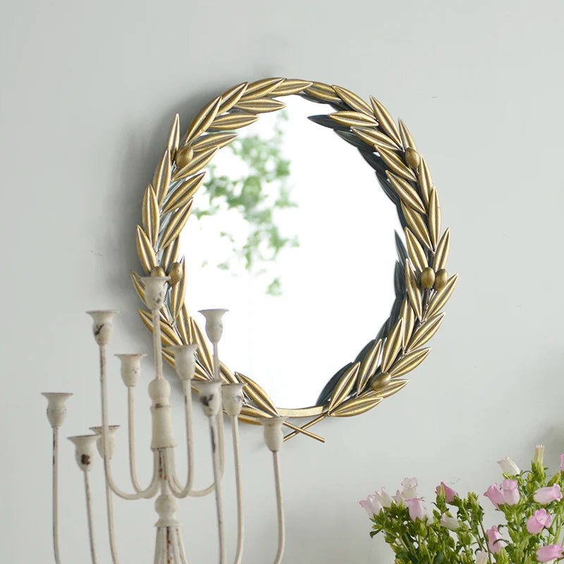 miroir mural doré feuilles stylisées classique rustique chambre salon decoration