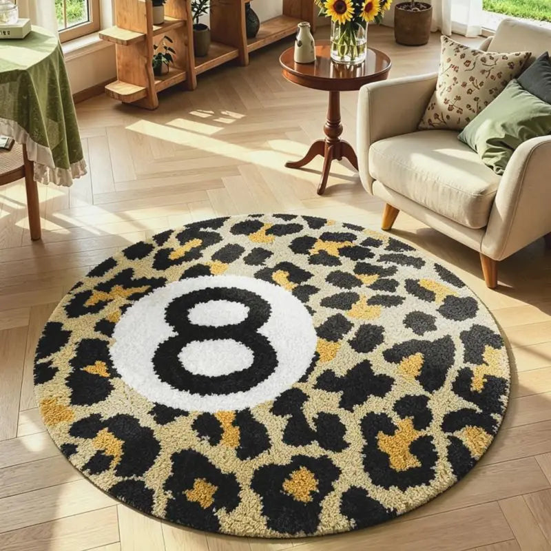 tapis noir blanc léopard chiffre moderne antidérapant polyester salon chambre