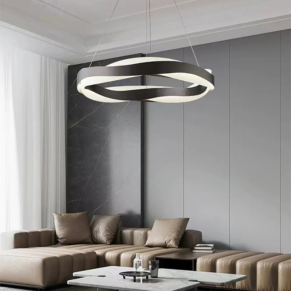 suspension lumineuse moderne or blanc anneaux superposés acier inoxydable dimmable chaînes suspendues 90 260V