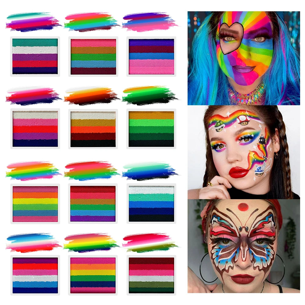 ruban adhésif multicolore rayures horizontales moderne stickers pinceau peinture corporelle uv luminescente halloween festivités
