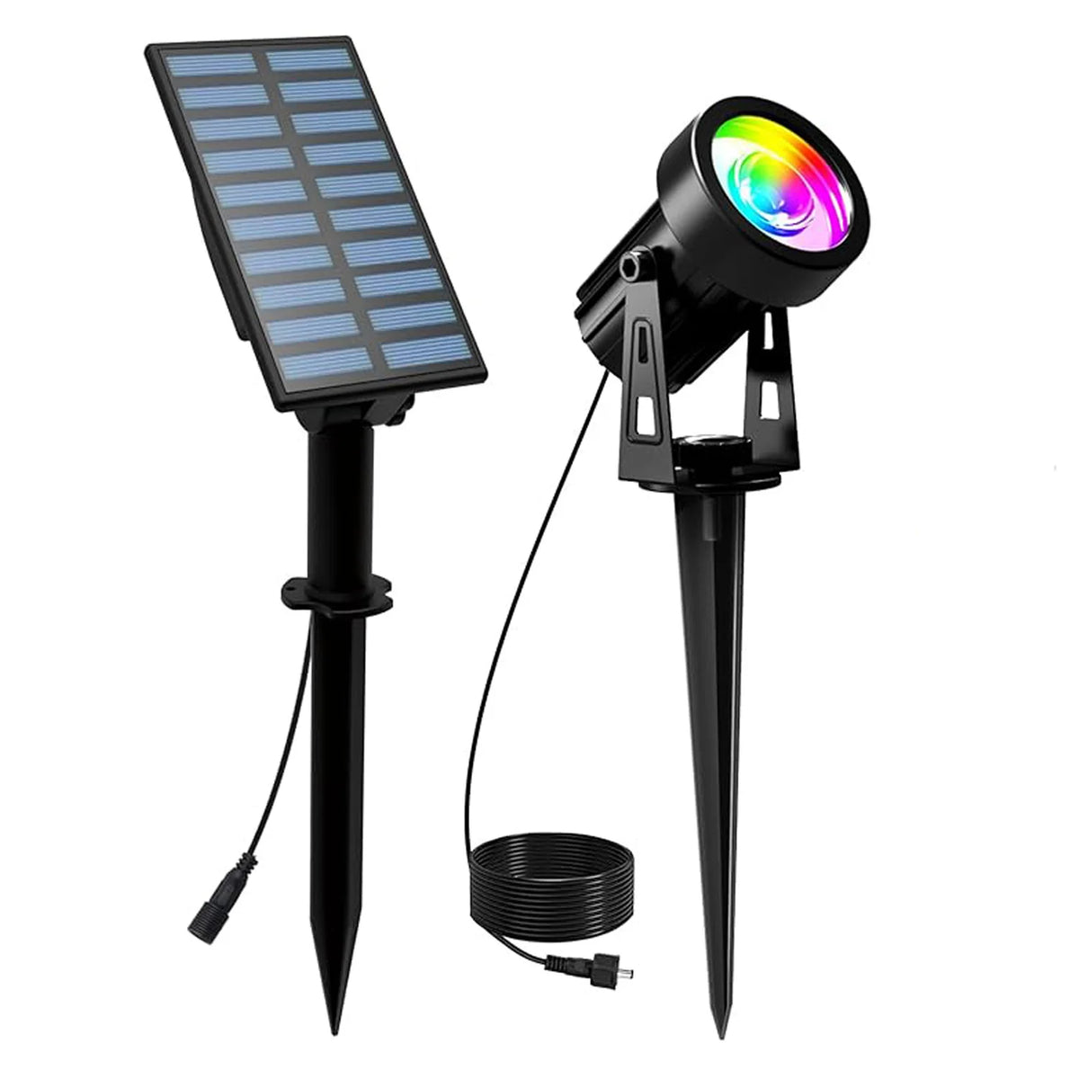 projecteur solaire led rgb ip65 étanche jardin extérieur moderne noir mat