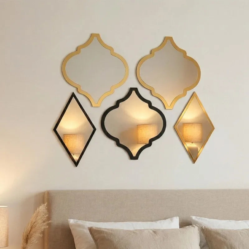 miroirs adhésifs géométriques modernes noirs dorés salle bain couloir décoration brillante ornementnels autoadhésifs