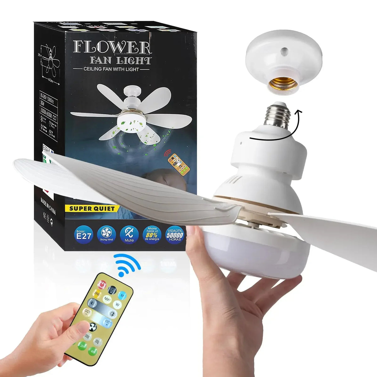 ventilateur led lumière moderne blanc télécommande variation luminosité facile chambre salon