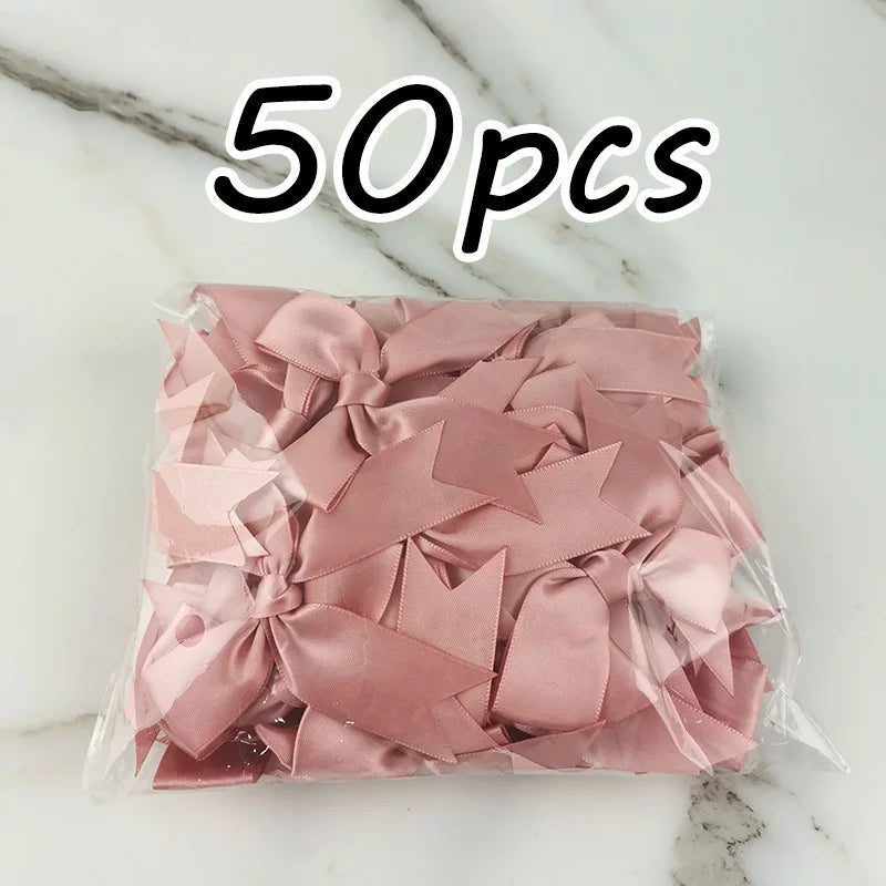 rubans satinés nœuds rose pâle classique opaques tissus décoratifs manuels fêtes 8.5cm 50 pièces