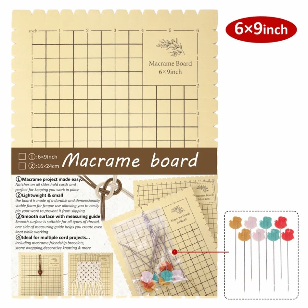 kit bricolage macramé planche mousse fils colorés épingles fleurs loisirs créatifs nœuds