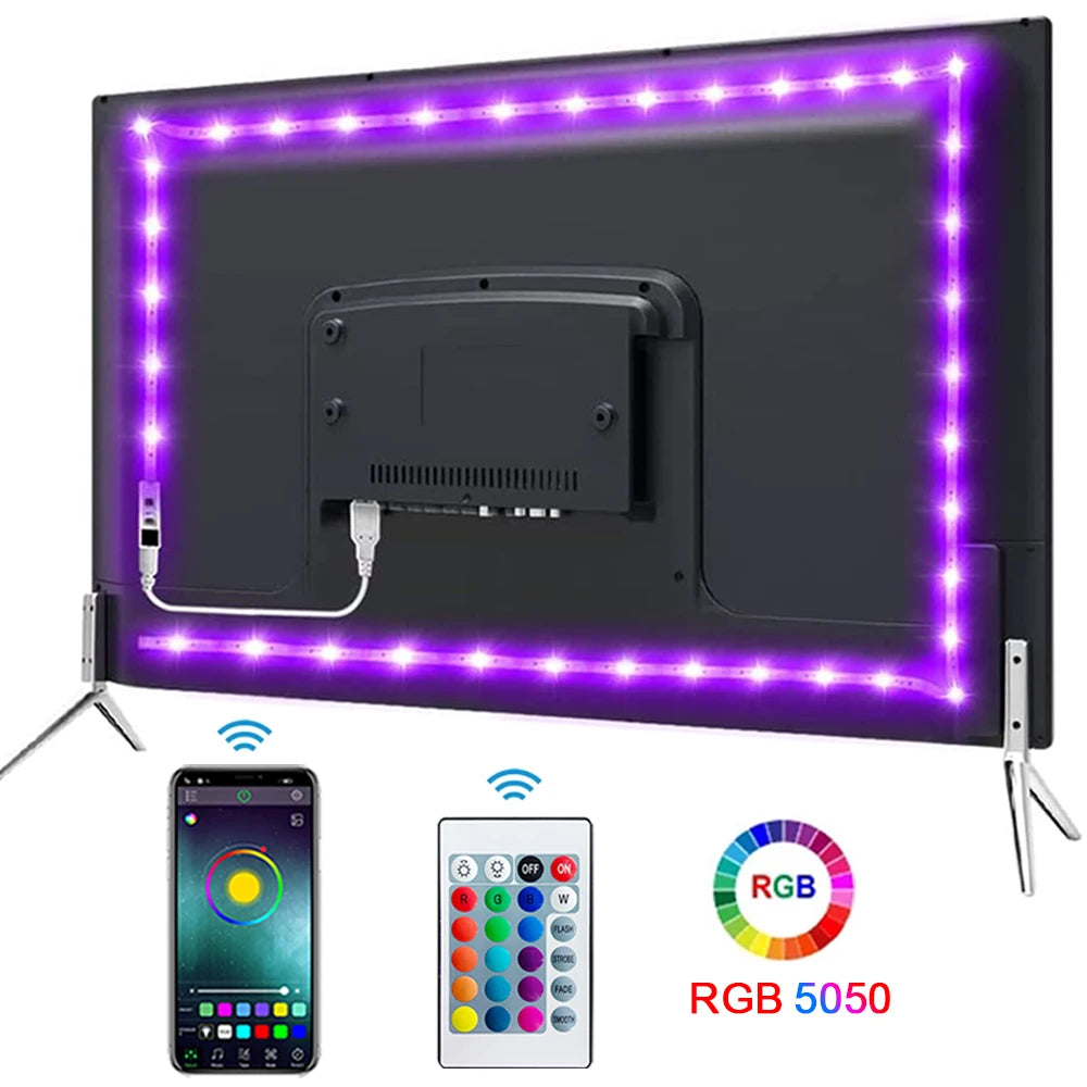 ruban led violet bleu rose bluetooth télécommande chargeur moderne chambre