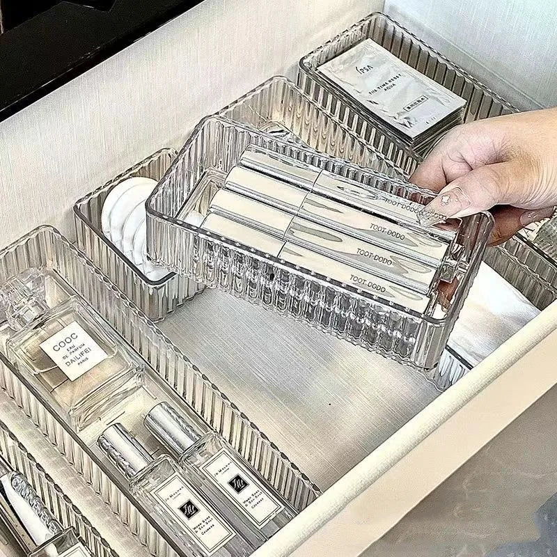 organiseurs rangement transparents modernes adhésifs boîtes maquillage soins peaux empilables ridées multifonctionnels