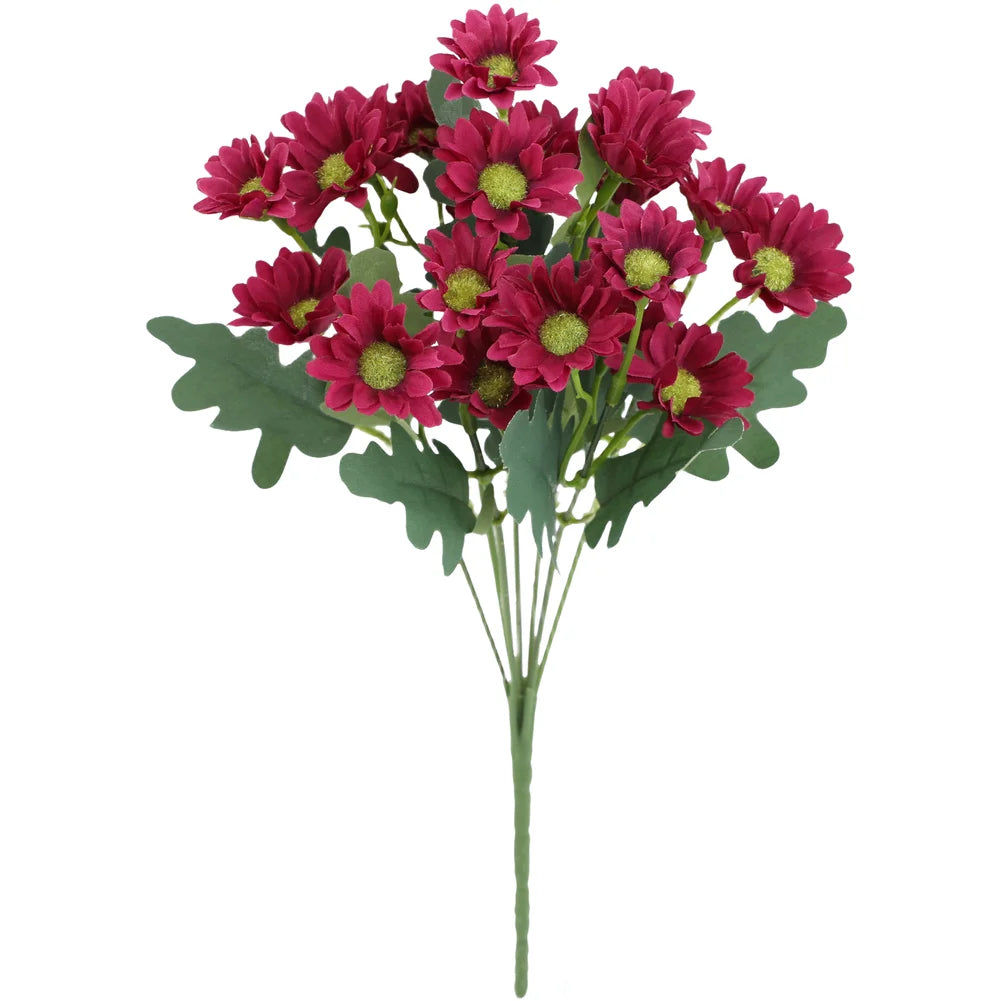 bouquet fleurs artificielles camomille marguerites soie plastique feuilles vertes naturel decoration maison mariage