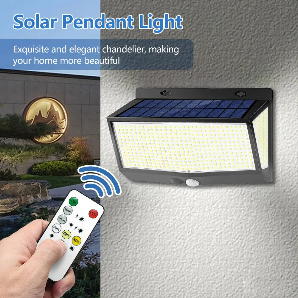 lampe solaire moderne 528 led noir bleu blanc capteur mouvement ip65 étanche